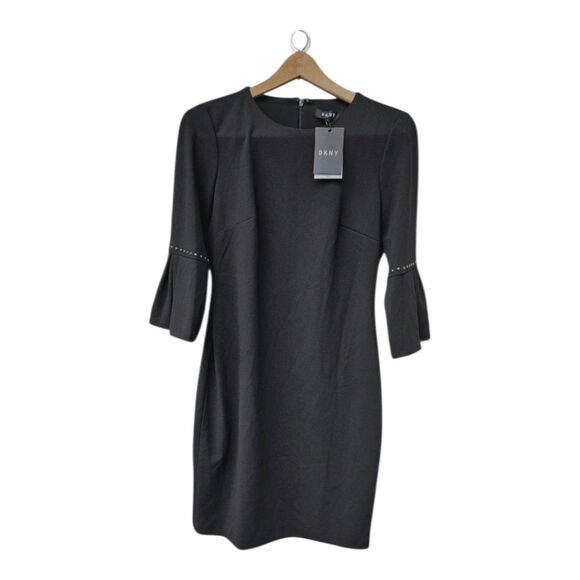 Dkny Dresses & Skirts - DKNY Black  Sheath Dress Size 8 Studded Bell Sleeve Classic Minimalist Career